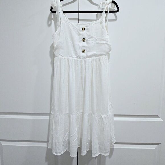 Torrid - L/12 Ivory Textured Button Tiered Shirred Hem Skater Dress. Plus size - Picture 4 of 8